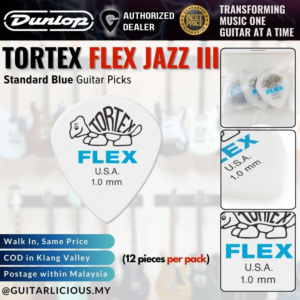 Jim Dunlop 466P100 Tortex FLEX Jazz III XL ปิ๊กกีตาร์ | 1.00มม., 12 ต่อแพ็ค ( 466P-100 / 466P 100 / 