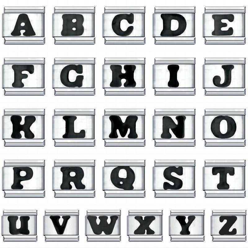 ใหม่ไทเทเนียมเหล็กสีดําตัวอักษรภาษาอังกฤษ ทําเอง อิตาเลี่ยนโมดูลสร้อยข้อมืออิตาเลี่ยน เสน่ห์ สร้อยข้อมือ