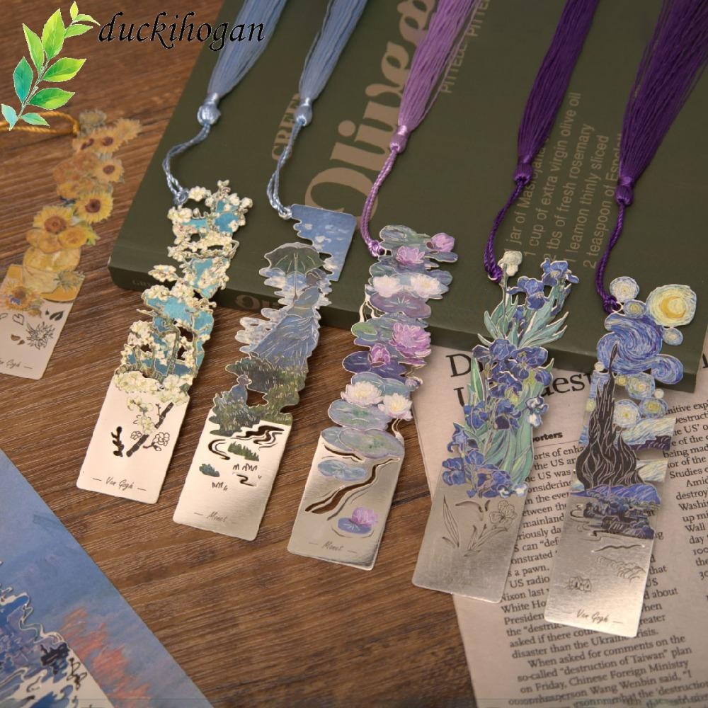 Duckihogan ที่คั่นหนังสือโลหะ,โลหะภาพวาดที่มีชื่อเสียงHollow Bookmark,Retroเครื่องเขียนพู่ภาพวาดสีน้ํามันสไตล์ดอกไม้ภาพวาดบุ๊คมาร์คครู