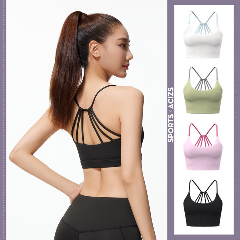 mvp sport บราโยคะสตรี สปอร์ตบรากันกระแทก แผ่นรองหน้าอกคงที่ในตัว สายเดี่ยวไขว้หลัง