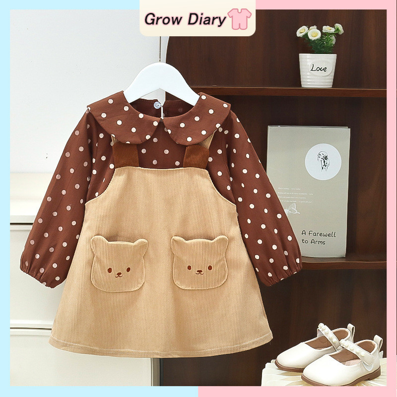 เด็กสาวแขนยาวชุดสาวน่ารักหมีรูปแบบปลอมสองชิ้นชุด0-4ปี