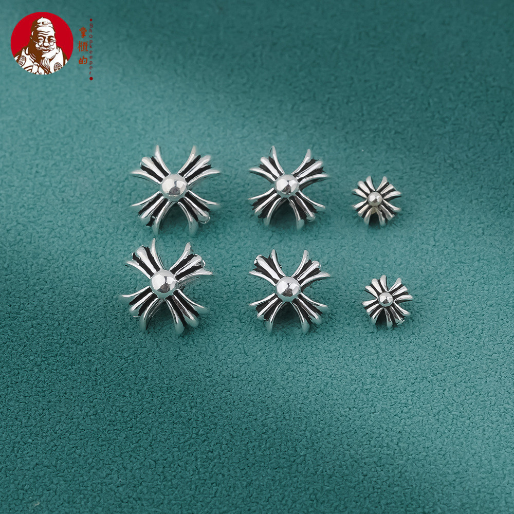 S925 เงินเงินไทย Retro Crow Cross ลูกปัดสร้อยข้อมืออุปกรณ์เสริมเชือกทอมือ diy