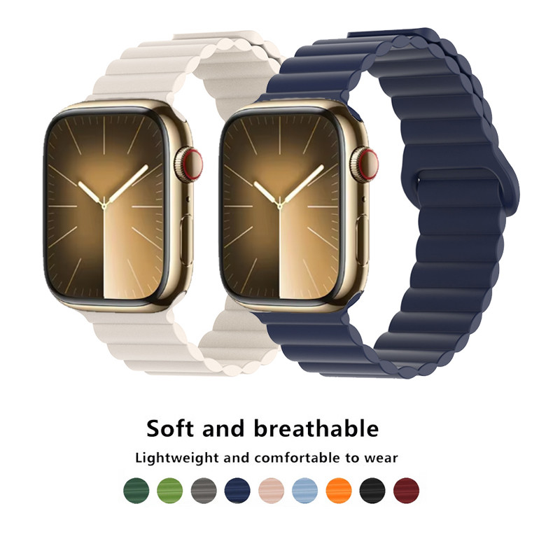 สายซิลิโคนสายแม่เหล็กสําหรับ Apple Watch Series 10 42 มม.46 มม.Ultra 2 49 มม.IWatch 45 มม.44 มม.42 มม.40 มม.41 มม.38 มม.SE Series