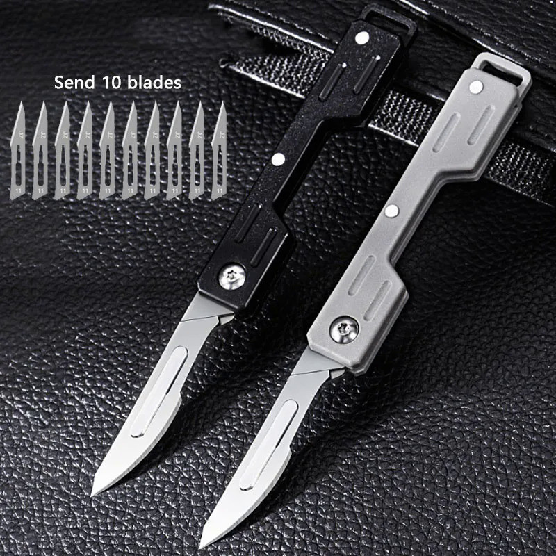 มีดพับทางการแพทย์ขนาดเล็กมีด EDC มีดพับได้พร้อมใบมีดเปลี่ยนได้10ชิ้น