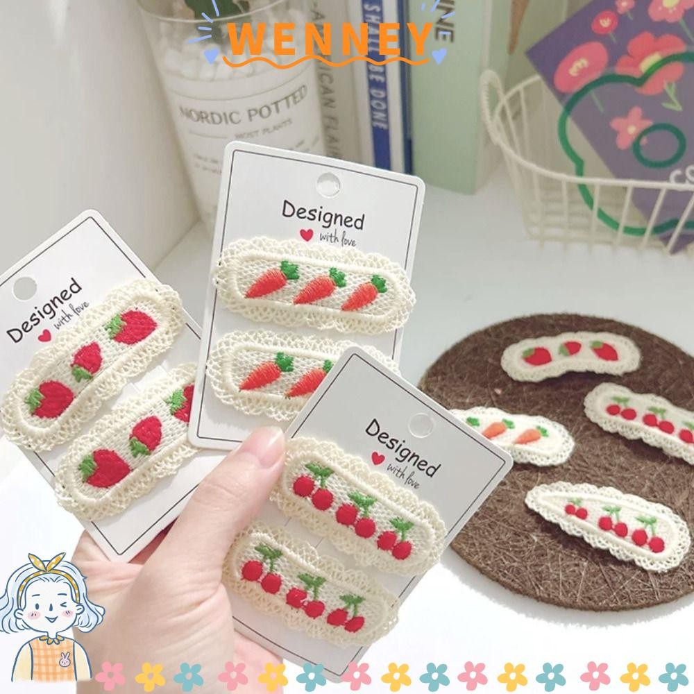 Wenney 2 ชิ้น BB Barrettes, เชอร์รี่ผลไม้ถักคลิปผม,น่ารักสานสตรอเบอร์รี่ Headwear Hairpin หญิง