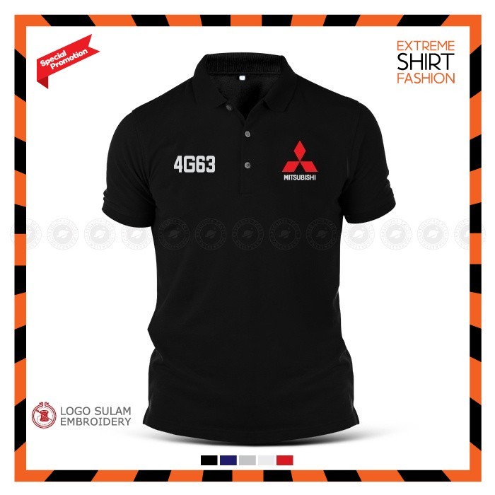 พรีเมี่ยมโปโล Mitsubishi EVO 4G63 Turbo Engine Design Baju JDM Motorsport Sulam เสื้อยืด Lelaki ออกแ