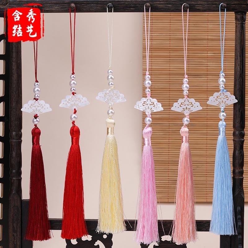 Pearl Acetate พัดลมพู่สไตล์โบราณ Charm สไตล์จีนแขวน Whisker Horse Face กระโปรง Hanfu All-Match อุปกรณ์เสริมจี้