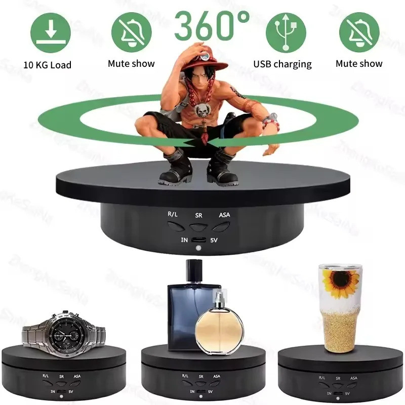 มอเตอร์ 360° ขาตั้งจอแสดงผลหมุนได้พร้อมความเร็วที่ปรับได้ ยูเอสบี-ขับเคลื่อนสําหรับเครื่องประดับ/รองเท้าการถ่ายภาพวิดีโอการถ่ายภาพเชิงพาณิช