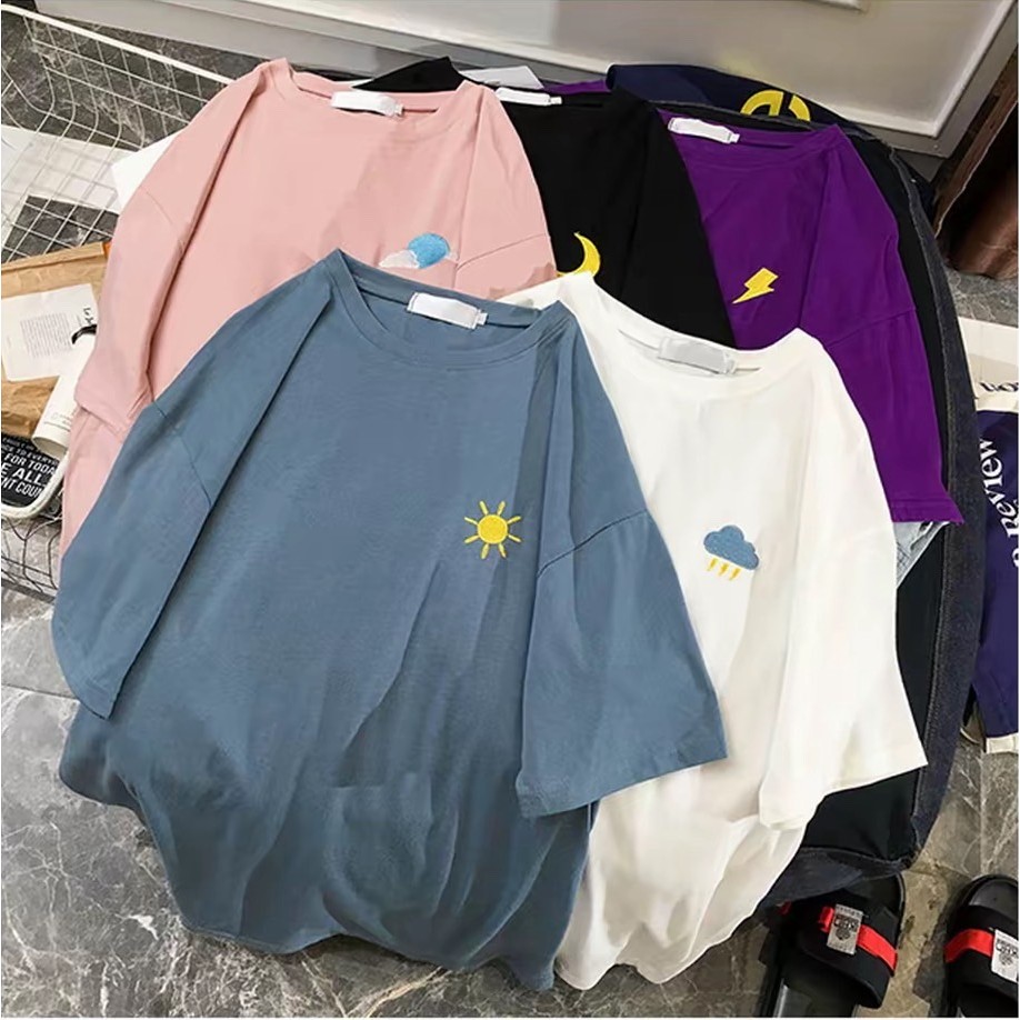 🌟Alva🌟 พร้อมส่งในไทย เสื้อยืด คอกลม แขนสั้น ลายปัก Day & Night ผ้านิ่ม ผ้าลื่น สวมใส่สบาย ลวดลายน่ารัก#9012