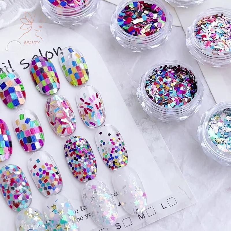 [maybeauty] 1jar สีสัน Iridescent Laser Nail Glitter ตกแต่งผสมสีเลื่อม Flakes อุปกรณ์ทําเล็บ DIY Nail Art Design {TH}