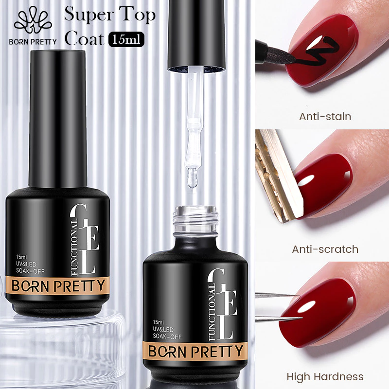 【Local】BORN PRETTY 15ml Super Top Coat Base Gel Nail Polish Transparent Soak Off UV Gel Polish แต่งเล็บกึ่งถาวร