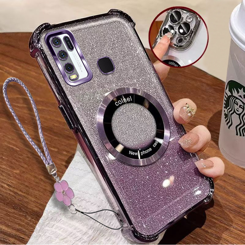 [แถมเชือกเส้นเล็ก] ปลอก VIVO Y30 Y30i Y50 1938 1935 เคสโทรศัพท์ 2025 สีใหม่ทองแม่เหล็กไร้สายซิลิโคนสี่มุมป้องกัน TUP เคสโทรศัพท์กันกระแทก vfrbgt