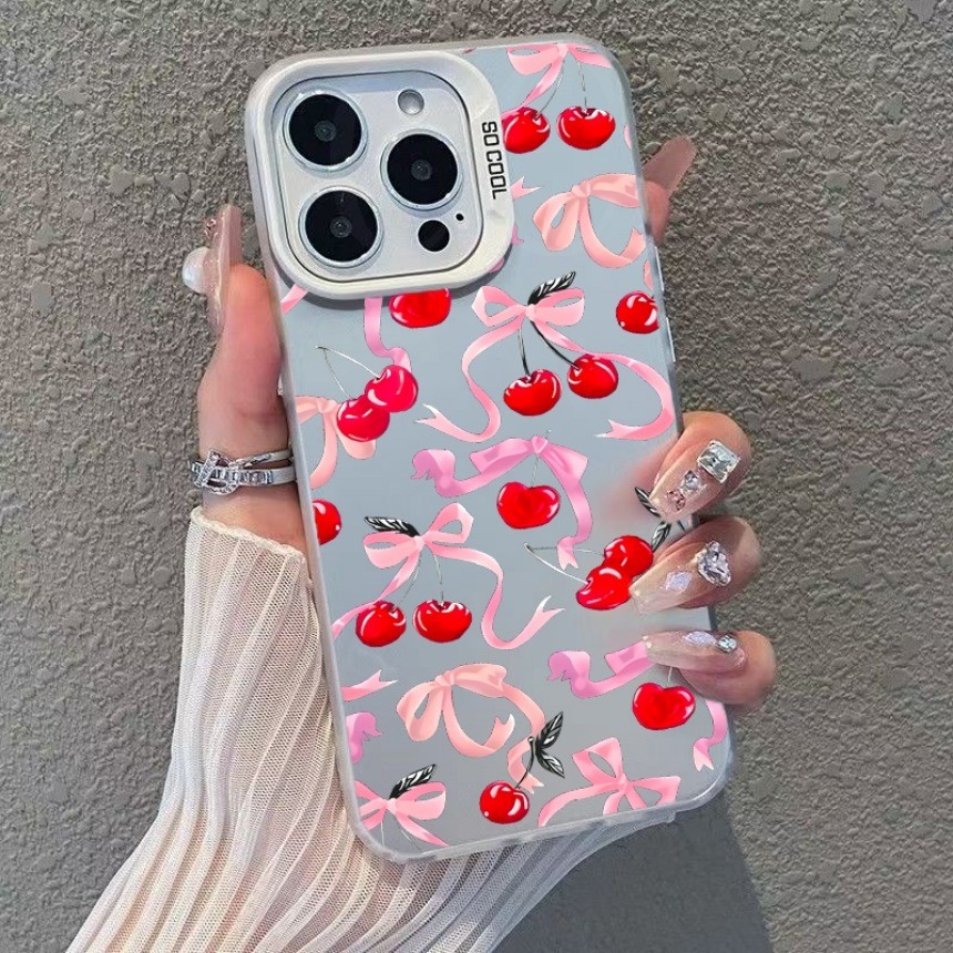 สีชมพูเชอร์รี่โบว์รูปแบบ Frosted สําหรับ Vivo V30 V29 V27 V40 Pro V50 V40 Lite V30E V29E V27E V25 V25E V23 V23E V20 S1 Pro X100 Y91 Y95 ฝาครอบอะคริลิคกันกระแทก - รูปที่ 5