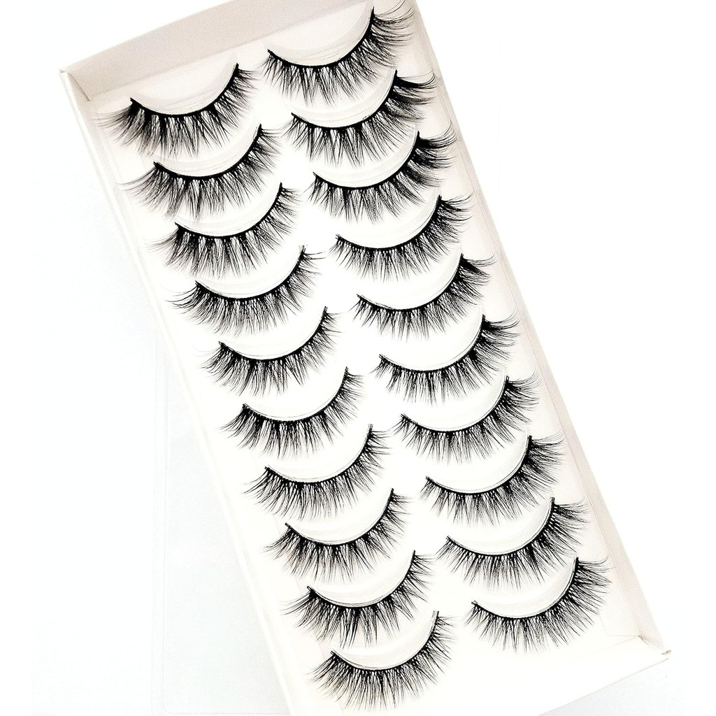 HBZGTLAD 10 คู่ขนตาปลอมปุยธรรมชาติ Faux Mink Strip 3D Lashes Pack Make Up เครื่องมือความงาม (3D-54) 