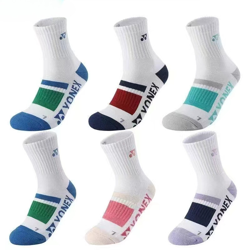 ใหม่ YY Mid-Crew Sports Socks - เบาะเทอร์รี่หนาสําหรับแบดมินตัน/เทนนิส/วิ่ง - Breathable & Sweat-Wiking