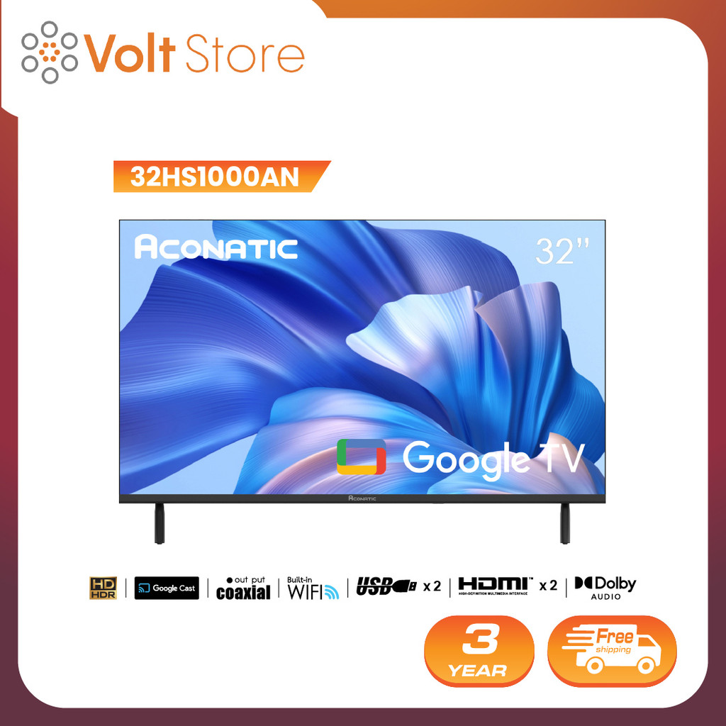 Aconatic ทีวี 32 นิ้ว LED HD Google TV รุ่น 32HS1000AN Netflix,Youtube,Frameless Design, Dolby Audio