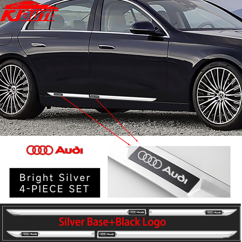 4pcs Audi สแตนเลสรถประตูด้านข้างกระโปรง Anti-scratch สติกเกอร์โลหะรถ Body Edge Guard แถบตกแต่งสําหรั