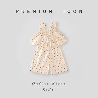 Hania kids พร้อมส่ง ชุดเซ็ตลายจุดเสื้อแขนกุด+กางเกงขายาว เสื้อผ้าเด็กผู้หญิง K4125442
