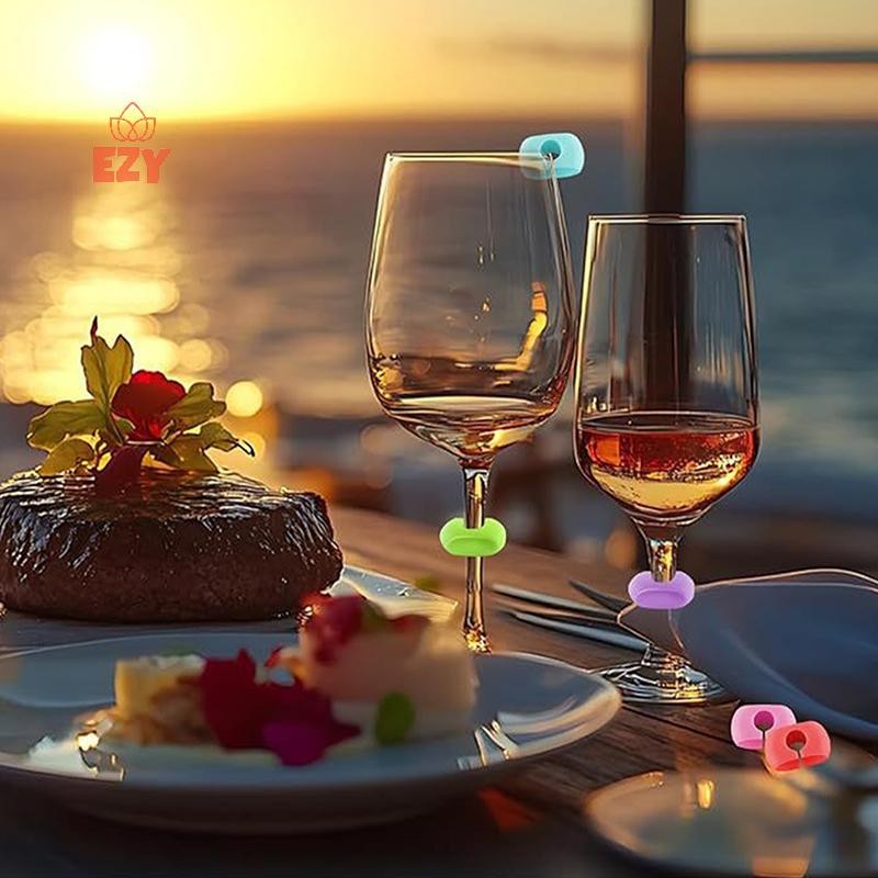 EZY 12/24 ชิ้นซิลิโคนแก้วไวน์ Charms เครื่องดื่ม Marker Bands ขวด Strip แท็กถ้วยป้ายสําหรับ Party Ba