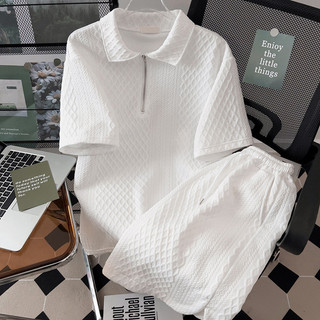 Manga curta de verão terno Camisa solta Calças curtas de polo Conjunto casual de duas peças