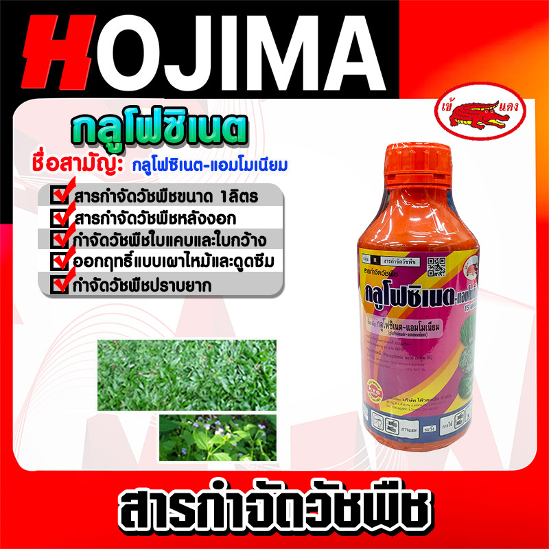 เข้แดง กลูโฟซิเนต-แอมโมเนียม 15 เอสแอล 1ลิตร (ฝาส้ม)สารกำจัดวัชพืช glufosinate-ammonium ปราบวัชพืชใบแคบ-ใบกว้าง ของแท้