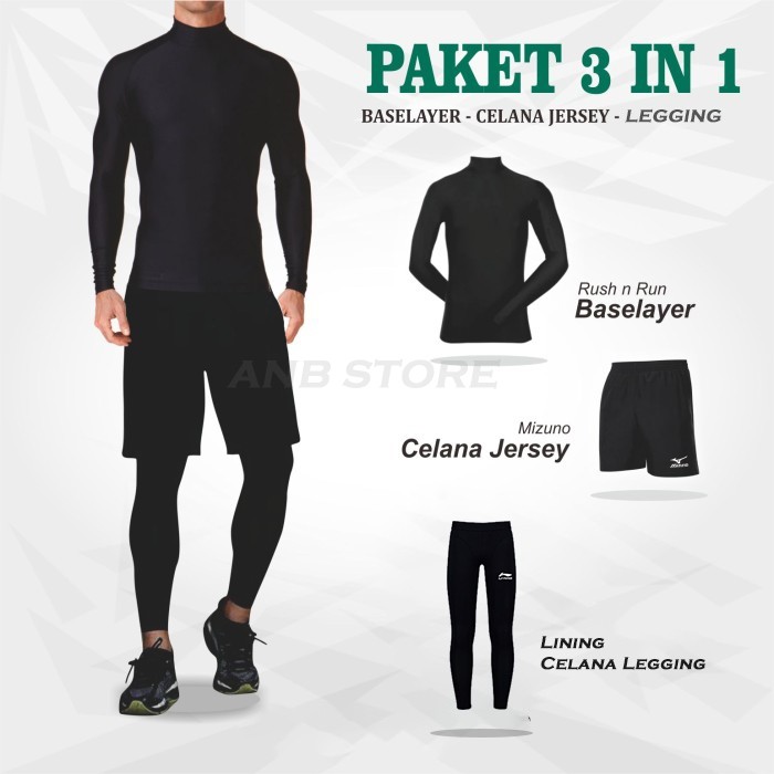 PACKAGE OF BASELAYER, LEGGING, CUFF, HEATGEAR SPORTS CLOTHES, FOOTBALL, FUTSAL, FITNESS, GYM, BASKET