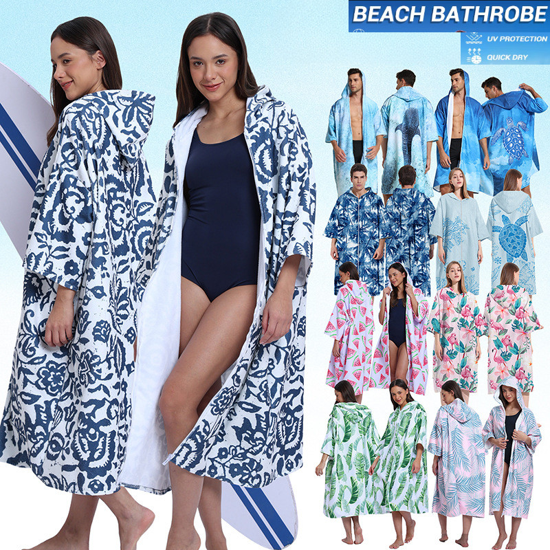 2025 ใหม่แฟชั่นแห้งเร็ว Poncho ผ้าขนหนูมีฮู้ดไมโครไฟเบอร์ดําน้ํา Surf เปลี่ยน Robe Poncho ผ้าขนหนูดูดซับว่ายน้ํา Beach Travel Cape เสื้อคลุมอาบน้ํา Surf Poncho