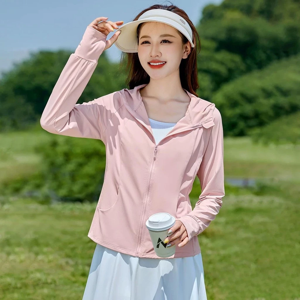 UM M-3XLเสื้อกัน uv UPF50+ กระชับหุ่น เสื้อแขนยาวเข้ารูป Sport ผ้าเรยอน กันแดด สำหรับผู้หญิง uv(40-70KG)