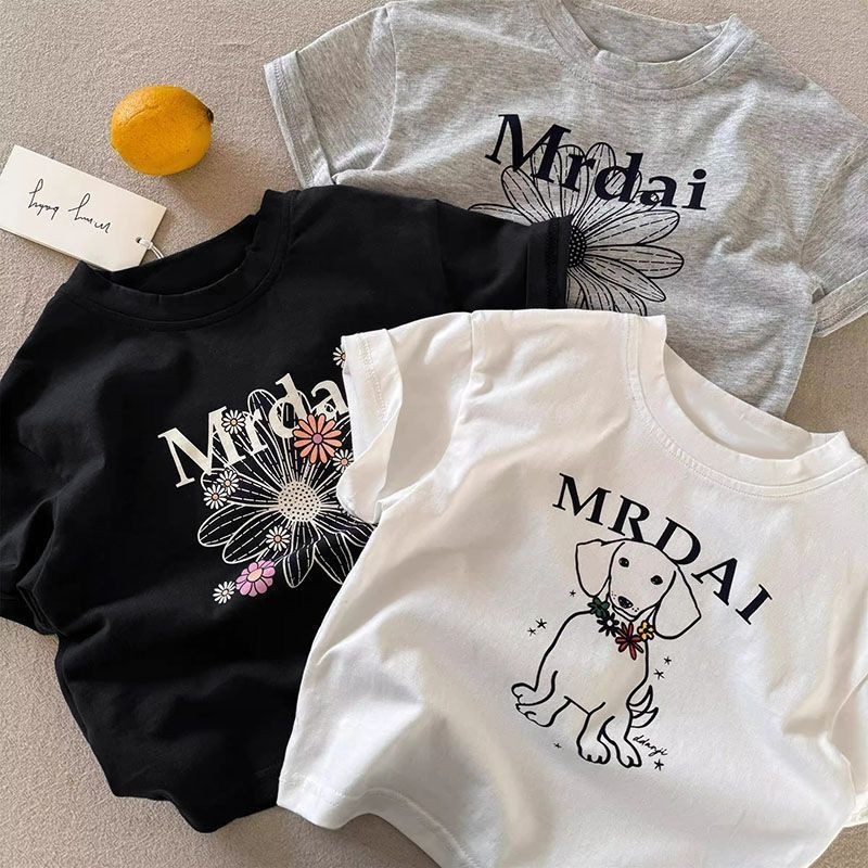 เสื้อยืดแขนสั้นสำหรับเด็ก ทำจากผ้าฝ้ายแท้ ลายการ์ตูนสุนัข พิมพ์แฟชั่นสำหรับทารก