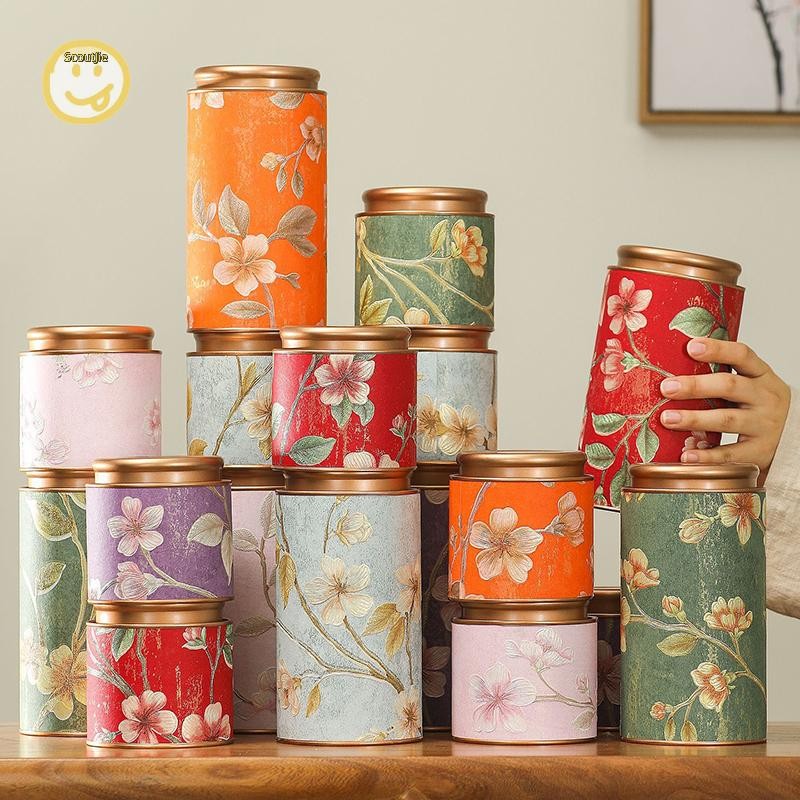 ScoutJie ดอกไม้รูปแบบที่ว่างเปล่าชาดีบุกกระป๋องครัวเรือนสีเขียวชาดําปิดผนึก Jar บ้านแบบพกพาขนาดเล็กกล่องบรรจุภัณฑ์ชา Tinplate Storage สามารถ TH
