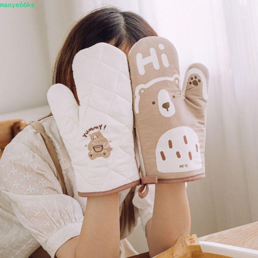 MAOYE ถุงมือไมโครเวฟ, ถุงมือเตาอบทนความร้อนป้องกันการลวก, ถุงมือครัวทําอาหารกันลื่นหนาทนอุณหภูมิสูงครัว นวม บาร์บีคิว