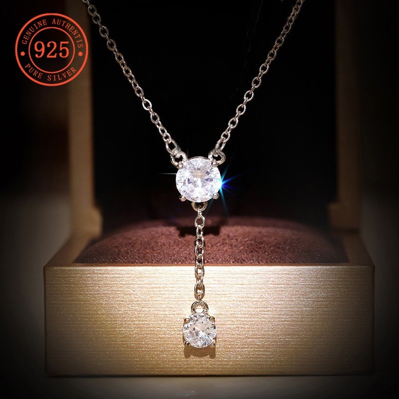 SHEFULI สร้อยคอพู่ Moissanite สี่กรงเล็บคลาสสิกและเรียบง่าย CSX421