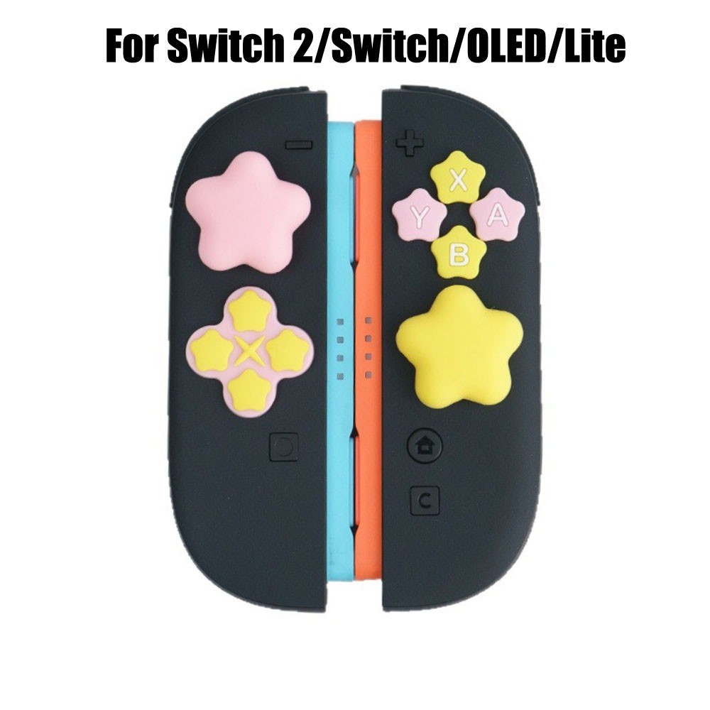 Kirbys Super Star ซิลิโคนนุ่ม D-pad Cross ปุ่ม ABXY สติกเกอร์ผิวสําหรับ Nintendo SWITCH 2 Joycon Thumb Stick Grip ฝาครอบสําหรับ NS2 สวิทช์/OLED/Lite อุปกรณ์เสริมเกม