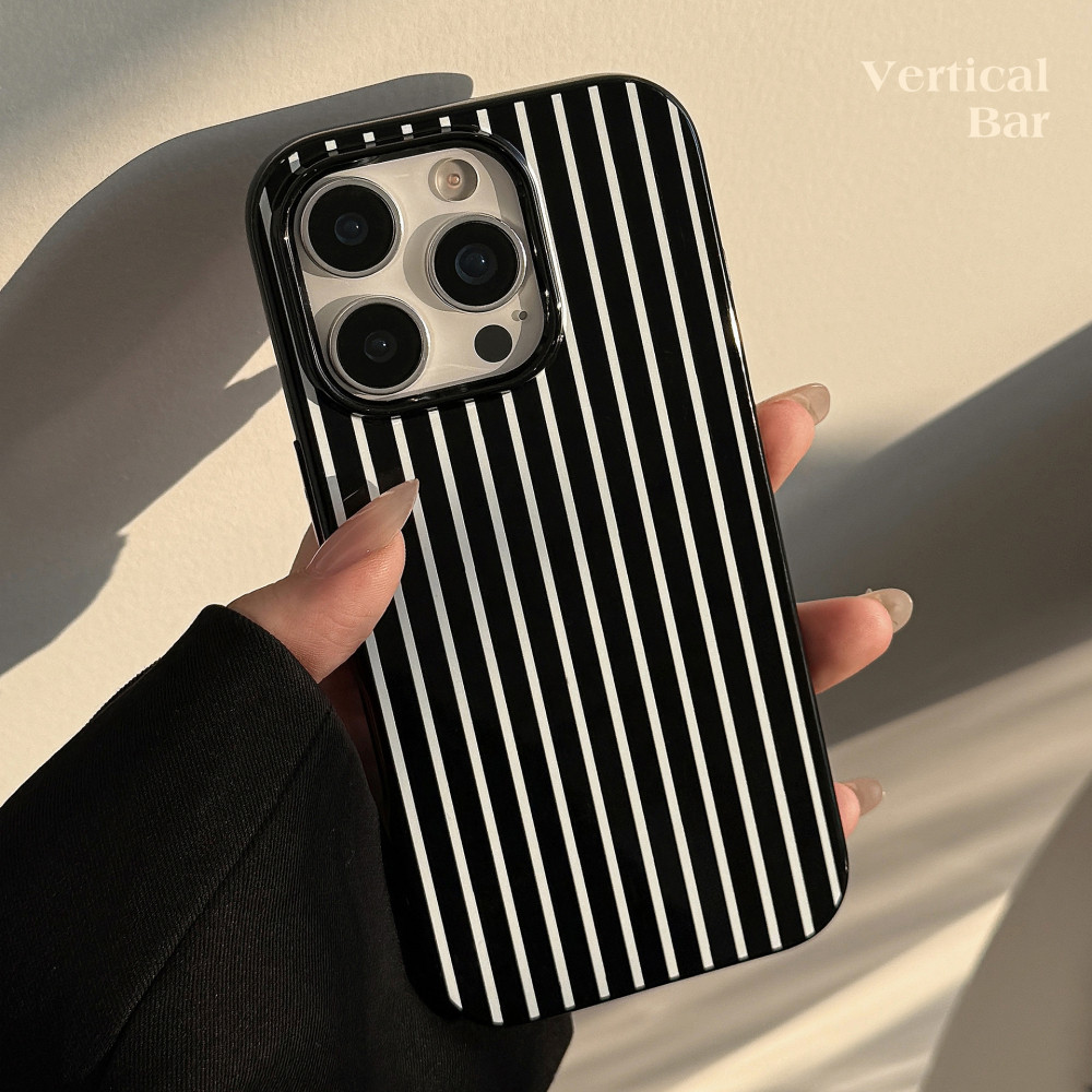 Artistic สีดําแนวตั้งลายIPhoneสําหรับIPhone 16 Pro Max 16 Pro 16 15 14 13 12 11 XS Max XR X/XS 7/8 Plus 7/8 SEกันกระแทกSoft Jellyปกหลัง