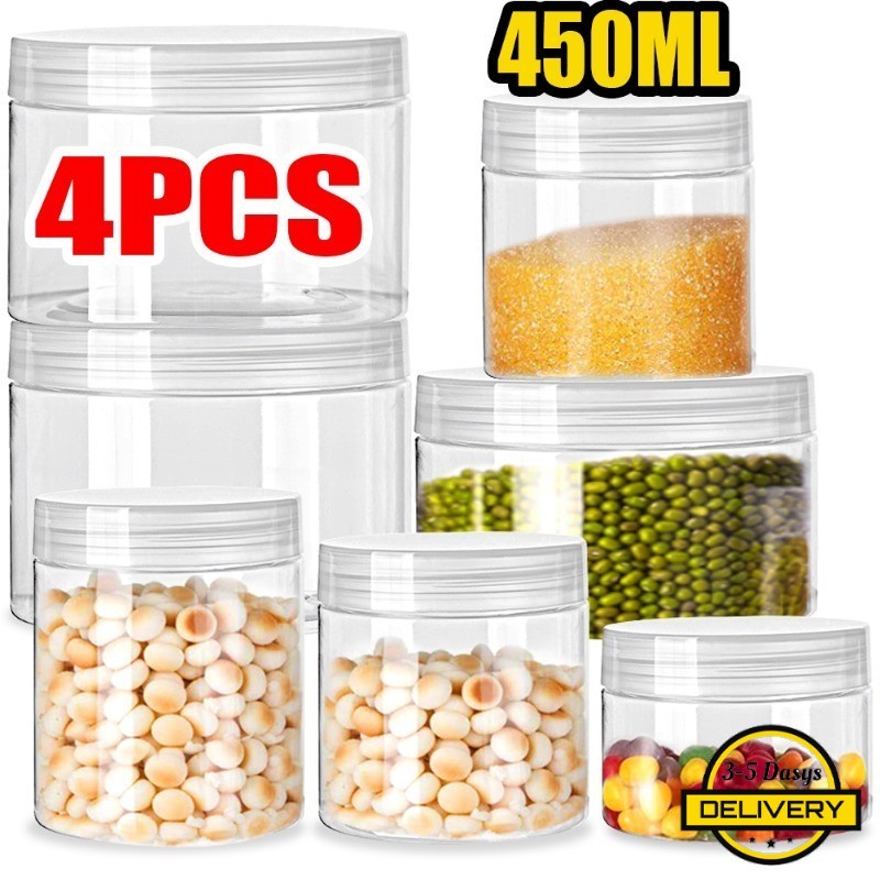 [3-5 วันมาถึง]กระป๋องเก็บอาหารสุญญากาศ450มล,1/2/4ชิ้นวัสดุสัตว์เลี้ยงโปร่งใสที่มีฝาปิดล็อค,ภาชนะกันความชื้นสําหรับปรุงรส/ผลไม้แห้ง/ชา,ดีไซน์กะทัดรัด