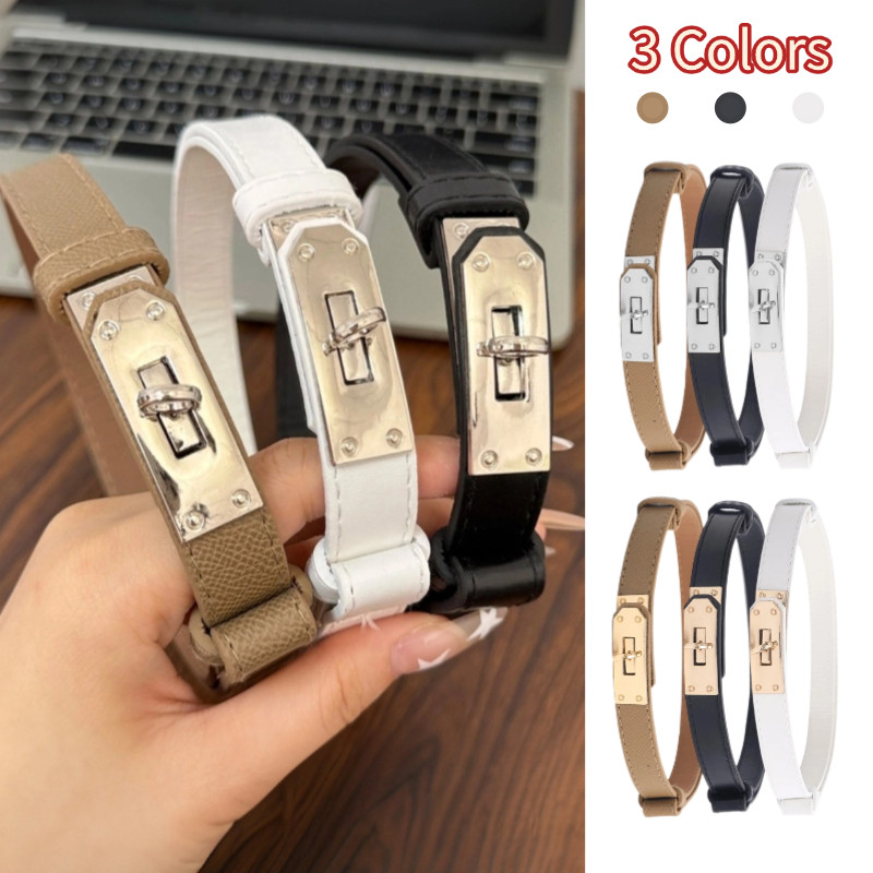 เข็มขัดผู้หญิงสไตล์เกาหลี หัวเข็มขัดสีทอง อเนกประสงค์สำหรับเสื้อโค้ทและกางเกงยีนส์