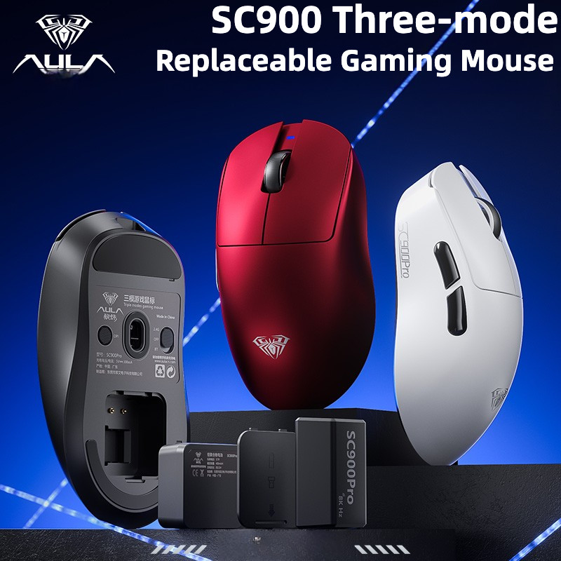 AULA SC900 เมาส์ Tri-mode บลูทูธไร้สาย Mute PAW3950 เกม E-sports Ergonomic Dual 8K น้ําหนักเบา