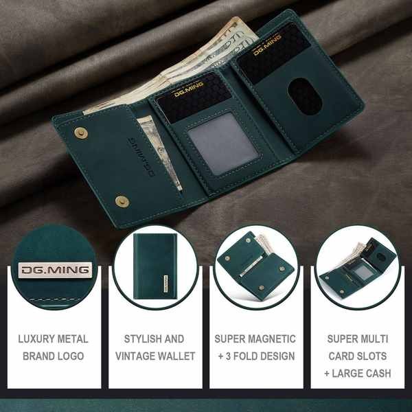 true money wallet wallet DG.MING Green Tri-Fold Wallet ความจุขนาดใหญ่ Retro Multi-Card Wallet มัลติฟ