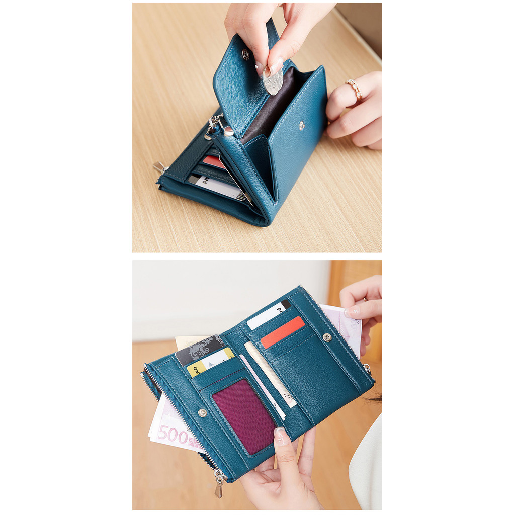 MOAOCAT กระเป๋าสตางค์ใบเล็กผู้หญิง สไตล์มินิมอล ดีไซน์ซิปสองช่อง มีช่องสำหรับเก็บเหรียญ No 259 - รูปที่ 6