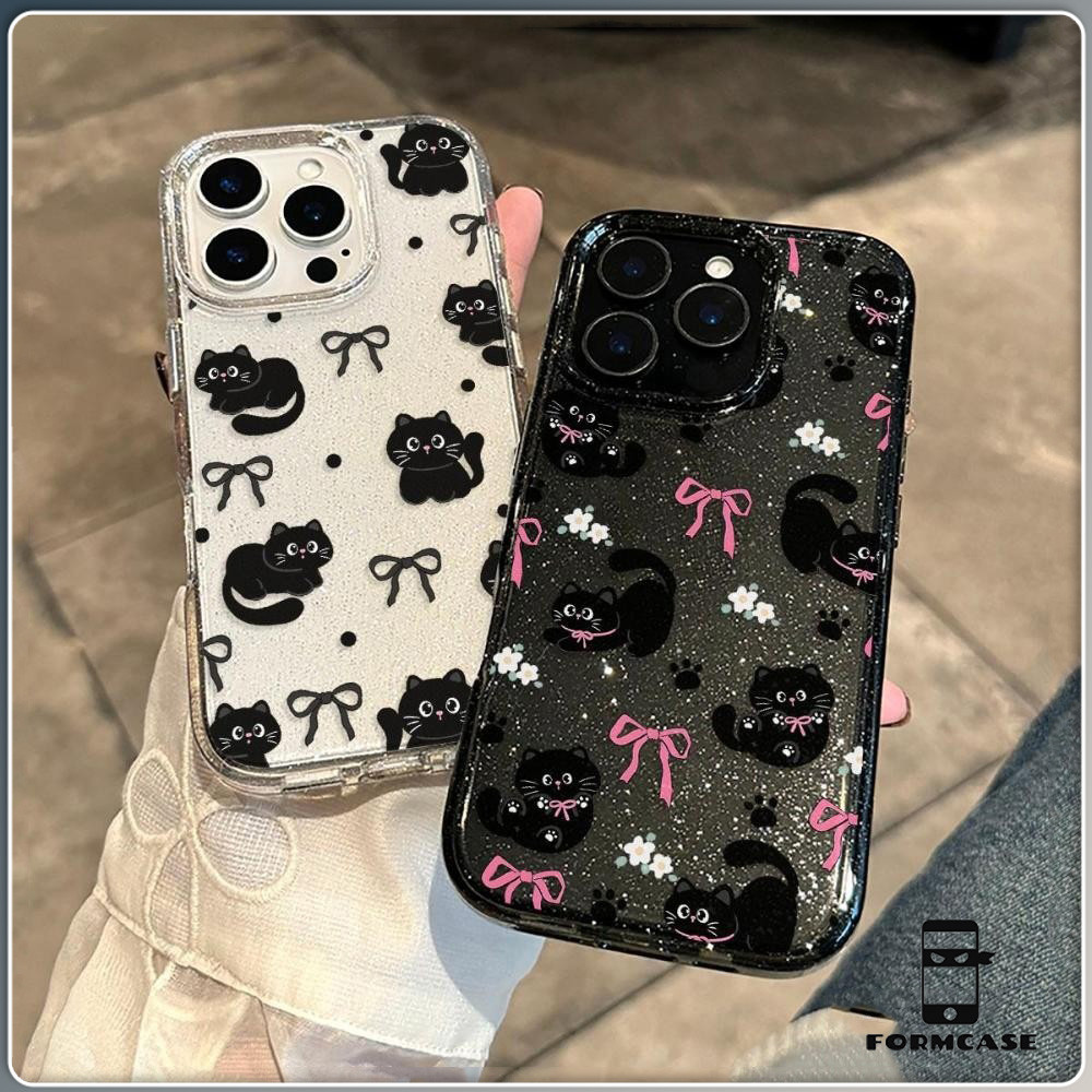 ประกายไฟ กรณีโทรศัพท์ จัดส่งจากประเทศไทย แมวเล็กสีดำน่ารักfor iPhone 13 12 11 16 15 14 PRO MAX X XS MAX XR 7/8PLUS