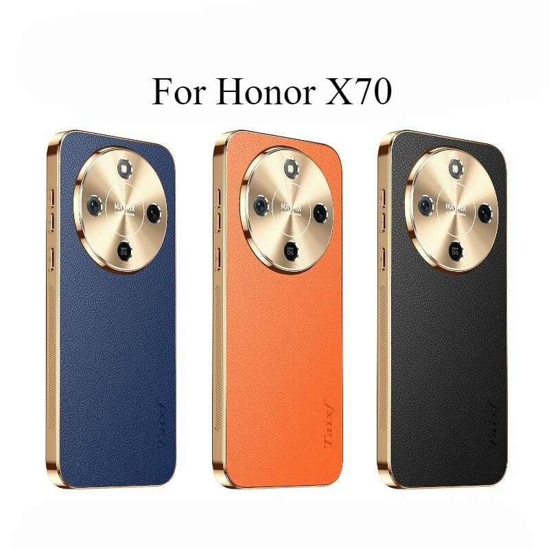 สําหรับ Huawei Honor X70 หนังเนื้อลิ้นจี่รูปแบบชุบกันกระแทกสําหรับ Honor X70 X60 i Pro เลนส์ป้องกันก