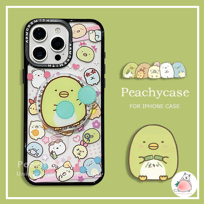 การ์ตูนน่ารัก Sumikko Gurashi Penguin Kickstand เคสโทรศัพท์แม่เหล็กสําหรับ iPhone 16E 15 14 Plus 13 12 Pro Max 11 พร้อมโซ่อะคริลิคใสกันกระแทกมือถือปกหลัง
