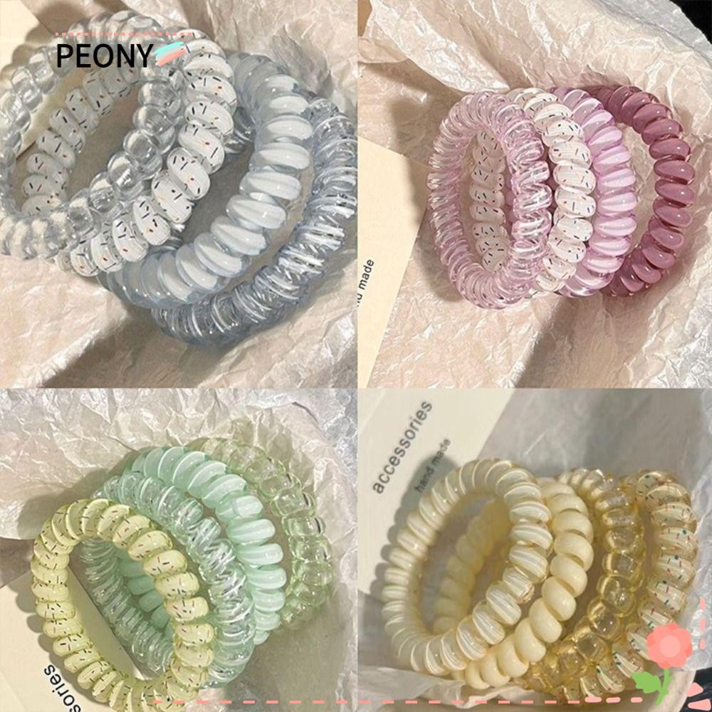 PEONYPAVILION ชุดที่คาดผม 4 ชิ้น สไตล์โดพาเมิน มินต์โคโคนัท ออกแบบมาเพื่อความโปร่งใสและยืดหยุ่นสูง เหมาะสำหรับผูกเป็นหางม้าหรือเป็นเครื่องประดับผม