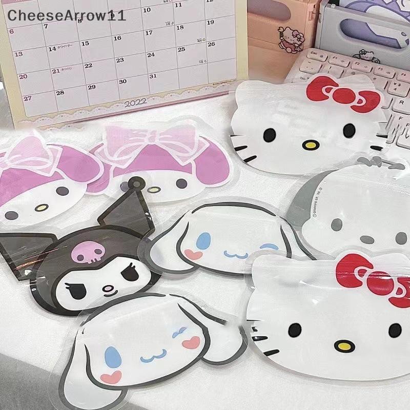 CHE 10 ชิ้น Sanrio โปร่งใส Ziplock กระเป๋า Hello Kitty Cinnamoroll Kuromi My Melody สารกันบูดถุงขนมถ
