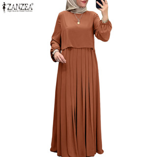 ZANZEA ซานเซีย ชุดเดรสแขนยาวสไตล์มุสลิม คอแบบลูกเรือ สำหรับผ…