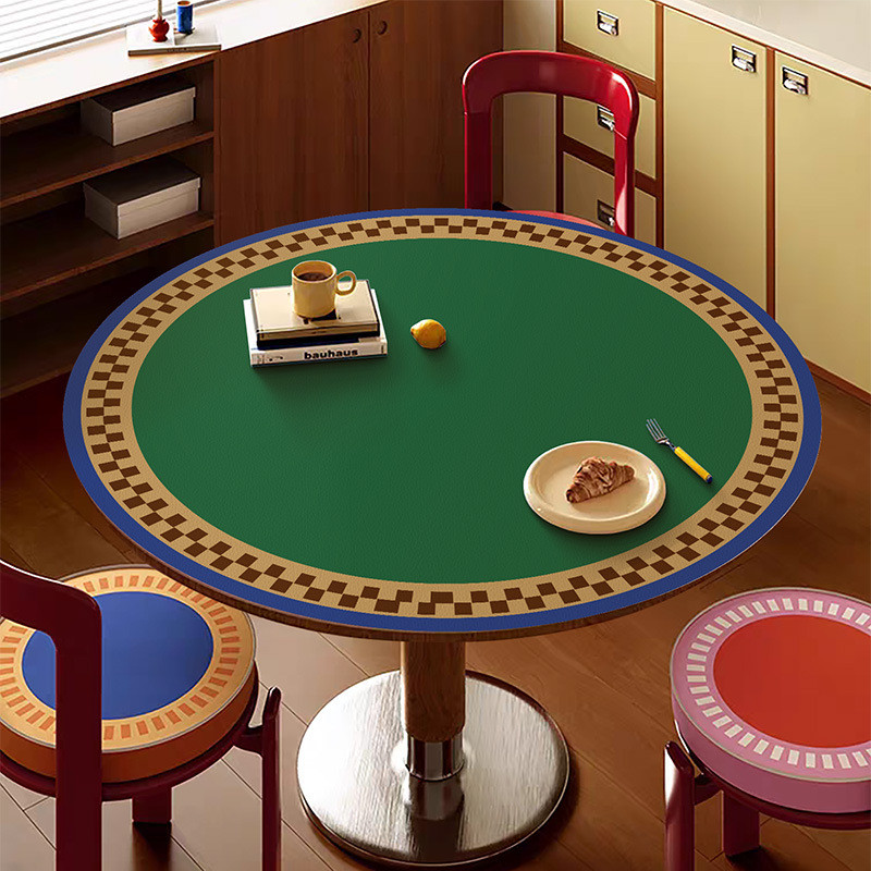 Retro Simple Grid ผ้าปูโต๊ะหนังทรงกลมตกแต่งบ้านกันน้ําเดสก์ท็อปทนต่อการสึกหรอแผ่นป้องกัน Uniersal - รูปที่ 5