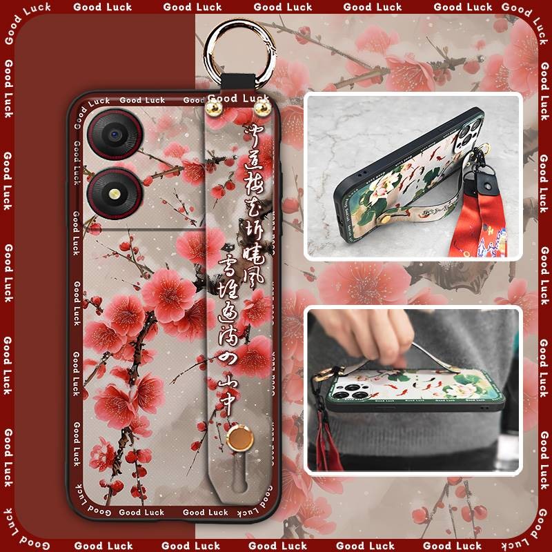 ZTE กันน้ําสําหรับแม่เคสโทรศัพท์สําหรับZTE Blade A34 ฝาหลังสไตล์จีนที่วางโทรศัพท์สายรัดข้อมือกันกระแ