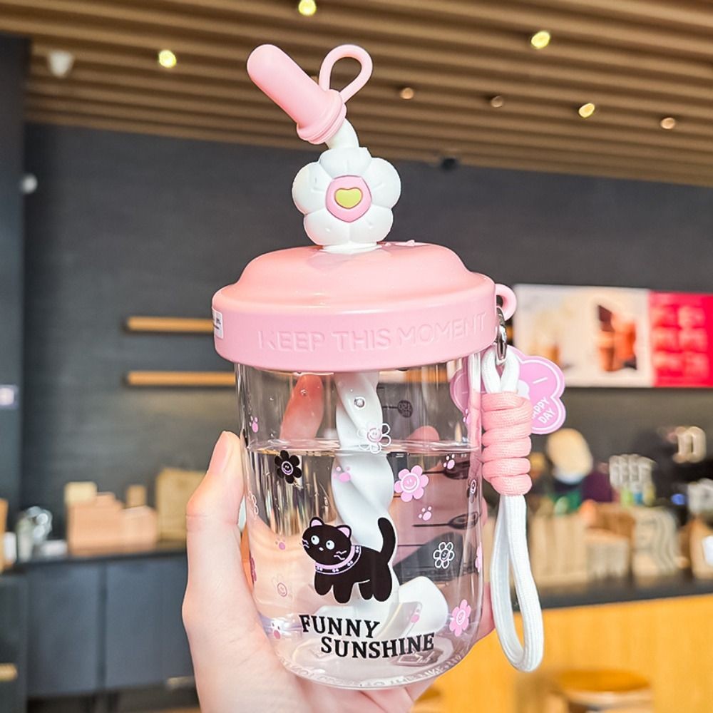 TRENDYO ดส่งจากท้องถิ่น🚚แก้วปั่น แก้วพลาสติก หลอดแก้ว แก้วพลาสติกพกพาลายการ์ตูนน่ารัก 580ml - รูปที่ 5