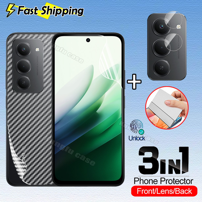 3in1 สําหรับ Redmi 15 Redmi15 5G 4G ป้องกันหน้าจอ Hydrogel ด้านหน้านุ่มลายนิ้วมือปลดล็อคโปร่งใส HD ครอบคลุมกลับป้องกันฟิล์ม