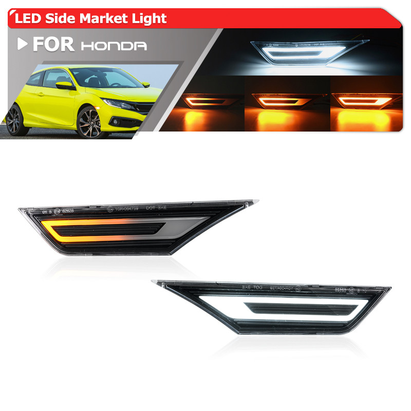 OE-Spec HO2551127N สําหรับ Honda Civic 10th 2016-2021 FC FK Switchback สีขาว DRL ที่จอดรถแบบไดนามิก LED Fender ด้านข้างไฟเลี้ยว